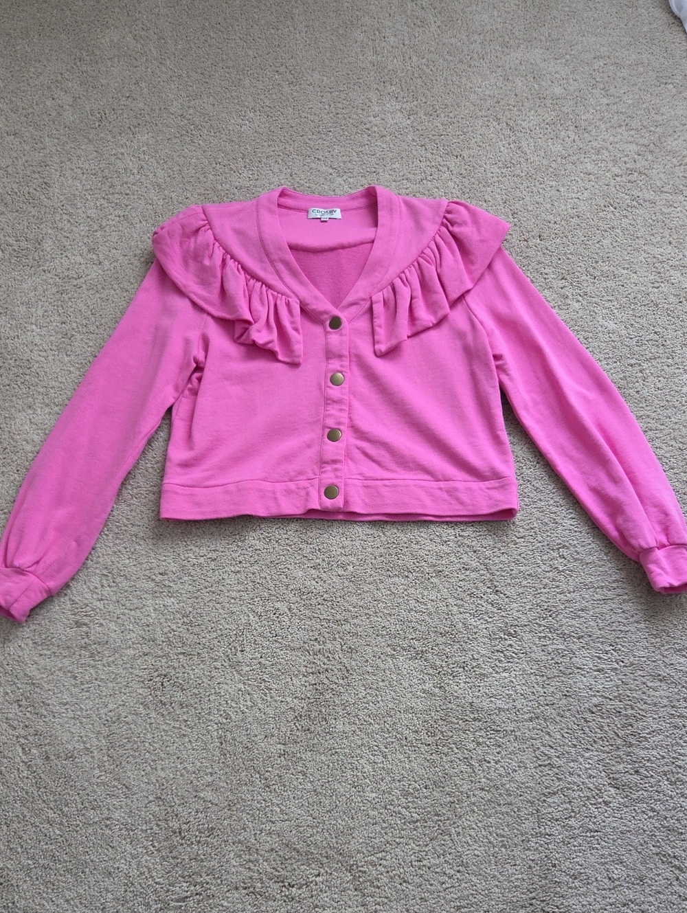 CROSBY by Mollie Burch Pink Ruffle-Trim Cardigan
